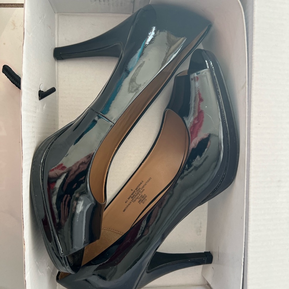 Women’s Shiny Black Merona high heels open-toed. Size 8. - Picture 2 of 5